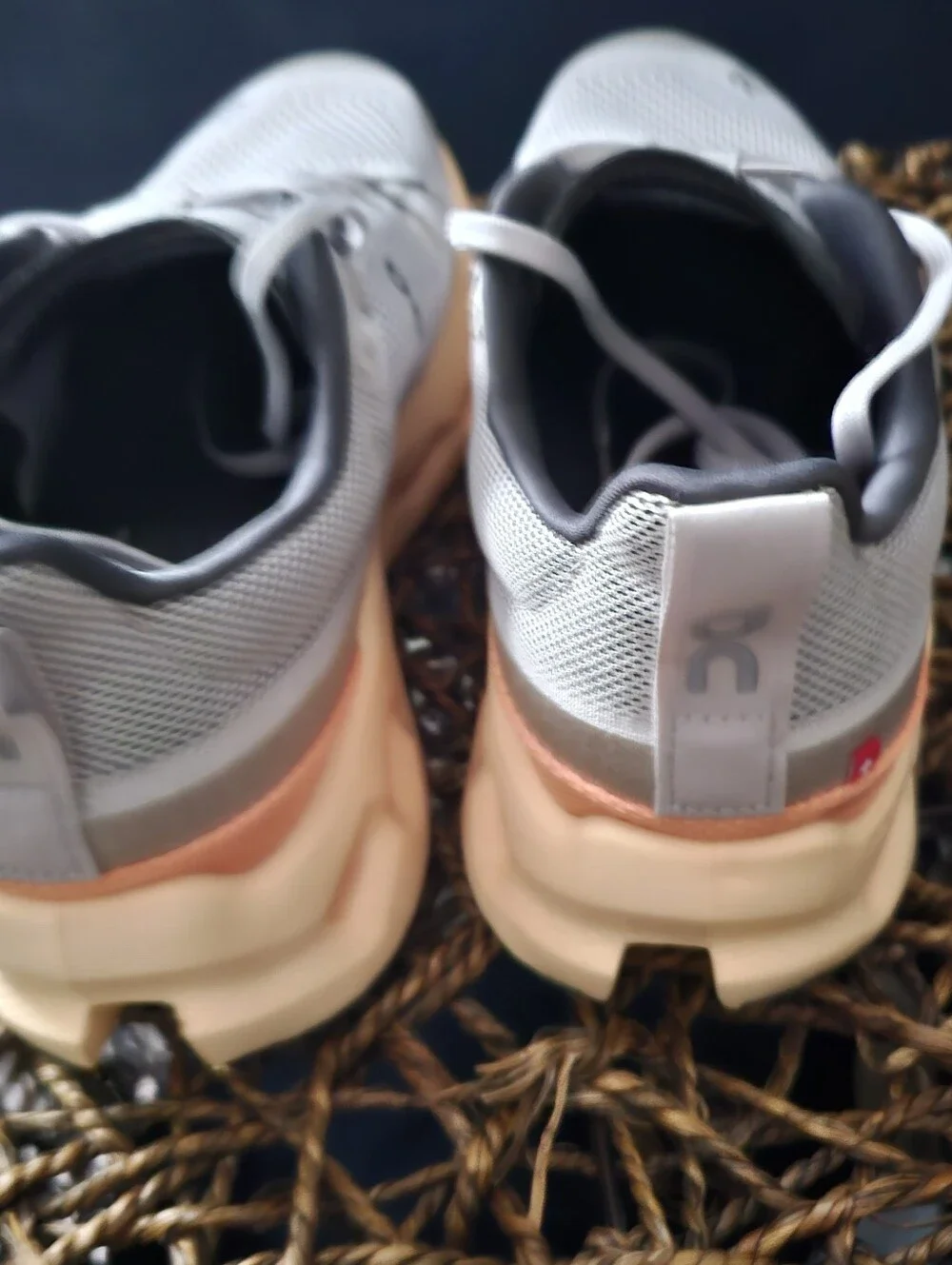 On Running Men's Cloudnova Sneakers in Light Gray, Cream & Peach. Mens 11